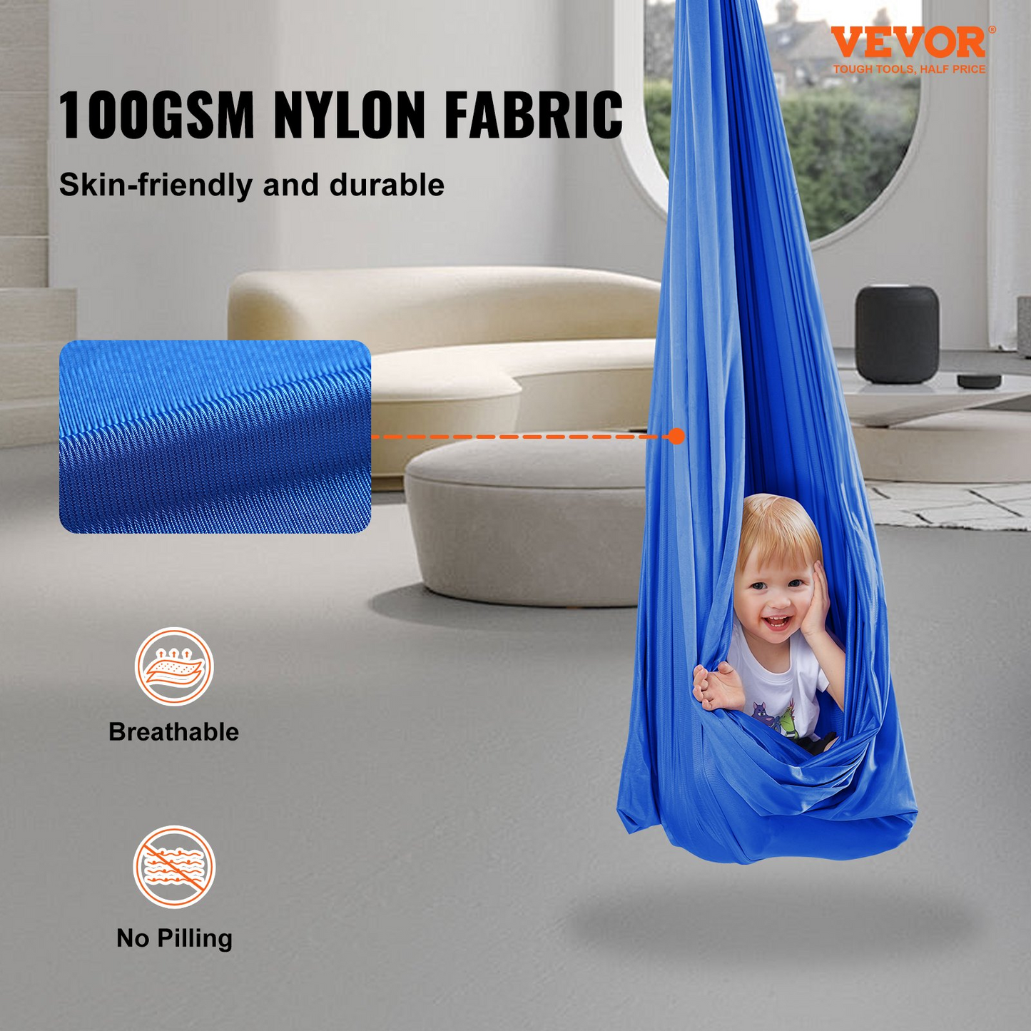 VEVOR Sensory Therapy Swing for Kids - 3.1 Yards Indoor/Outdoor Hammock, Blue