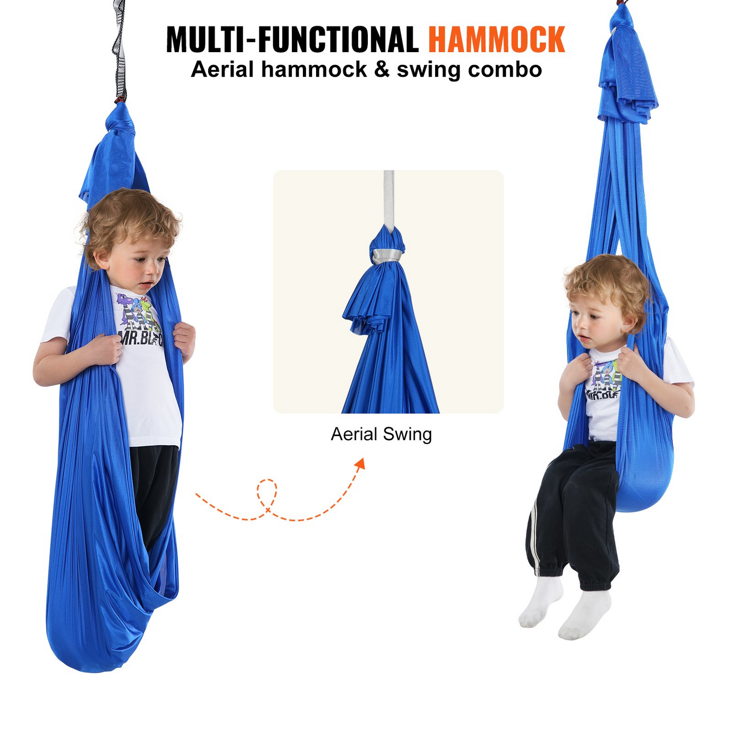 VEVOR Sensory Therapy Swing for Kids - 3.1 Yards Indoor/Outdoor Hammock, Blue