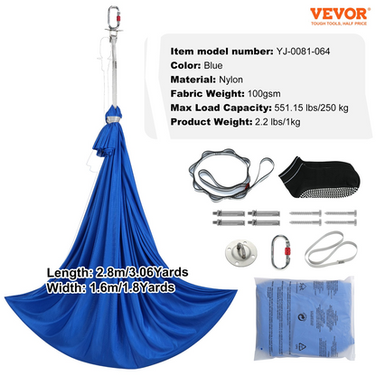 VEVOR Sensory Therapy Swing for Kids - 3.1 Yards Indoor/Outdoor Hammock, Blue