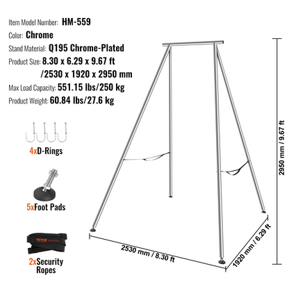 VEVOR Aerial Yoga Frame, 9.67 ft Height Yoga Swing Stand, Max 551.15 lbs Load Chrome-Plated Steel Pipe Inversion Yoga Swing Stand Yoga Rig Yoga Sling Inversion Equipment for Indoor Outdoor Aerial Yoga