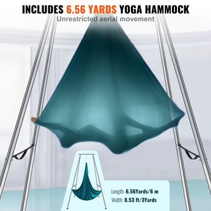 VEVOR Aerial Yoga Frame & Yoga Hammock, 9.67 ft Height Professional Yoga Swing Stand Comes with 6.6 Yards Aerial Hammock, Max 551.15 lbs Load Capacity Yoga Rig for Indoor Outdoor Aerial Yoga, Green