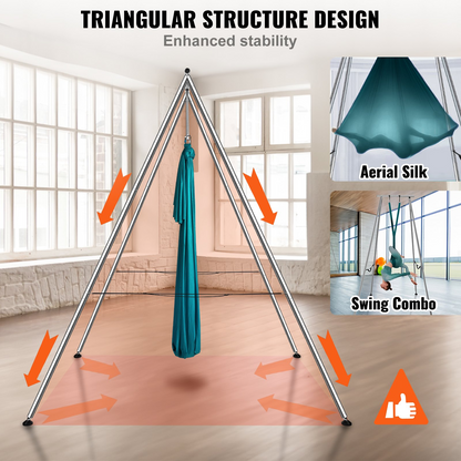 VEVOR Aerial Yoga Frame & Yoga Hammock, 9.67 ft Height Professional Yoga Swing Stand Comes with 6.6 Yards Aerial Hammock, Max 551.15 lbs Load Capacity Yoga Rig for Indoor Outdoor Aerial Yoga, Green