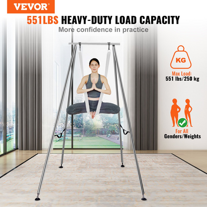 VEVOR Aerial Yoga Frame & Yoga Hammock, 9.67 ft Height Professional Yoga Swing Stand Comes with 6.6 Yards Aerial Hammock, Max 551.15 lbs Load Capacity Yoga Rig for Indoor Outdoor Aerial Yoga, White