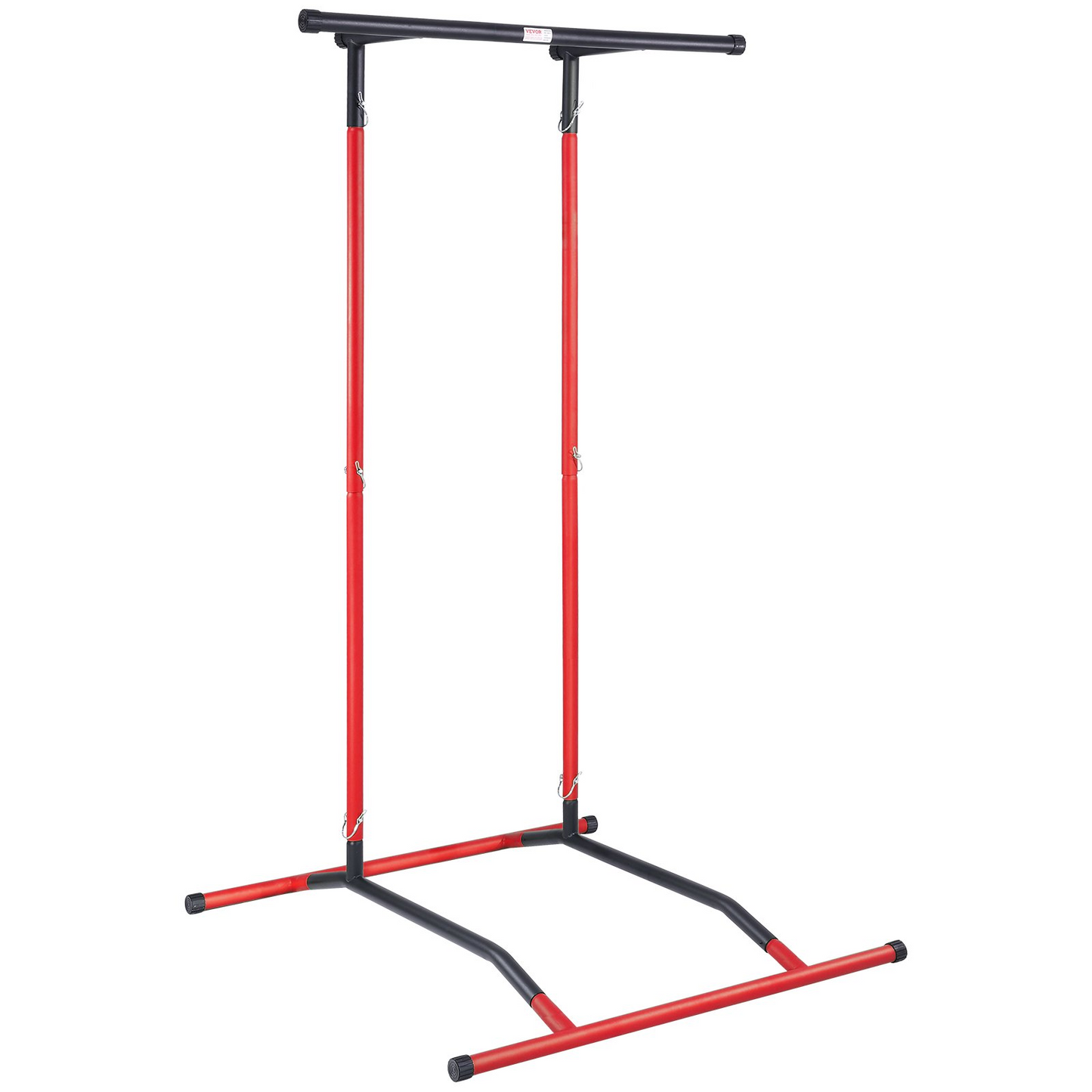 VEVOR Power Tower Dip Station, 2-Level Height Adjustable Pull Up Bar Stand, Multi-Function Strength Training Workout Equipment, Home Gym Fitness Dip Bar Station, 220LBS Weight Capacity, Black & Red