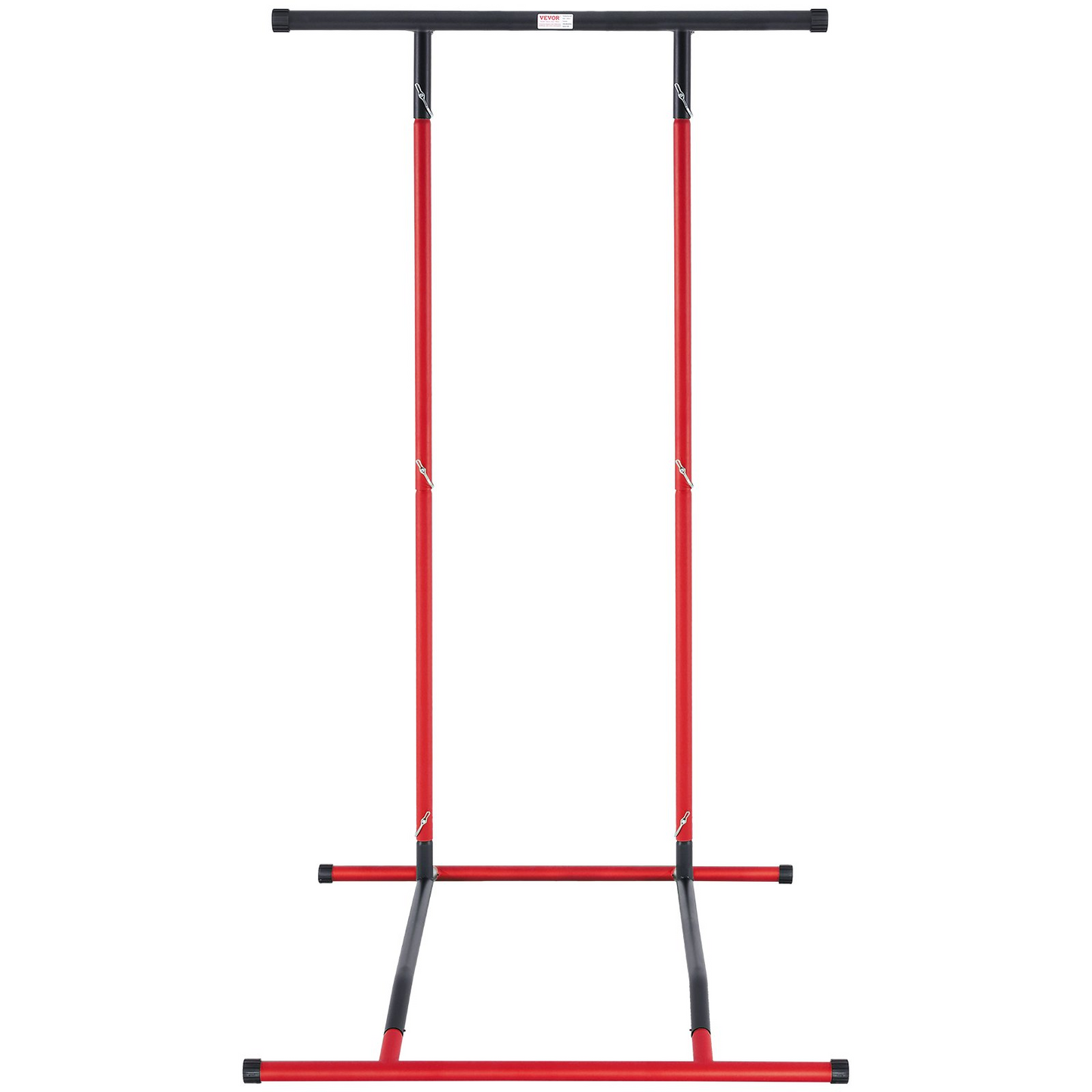 VEVOR Power Tower Dip Station, 2-Level Height Adjustable Pull Up Bar Stand, Multi-Function Strength Training Workout Equipment, Home Gym Fitness Dip Bar Station, 220LBS Weight Capacity, Black & Red