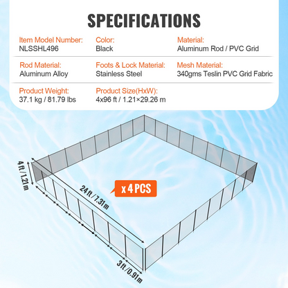 VEVOR Pool Fence, 4 x 96 FT Pool Fences for Inground Pools, Removable Child Safety Pool Fencing, Easy DIY Installation Swimming Pool Fence, 340gms Teslin PVC Pool Fence Mesh Protects Kids and Pets