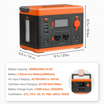 VEVOR Portable Power Station Solar Generator 296Wh 300W Backup Lithium Battery