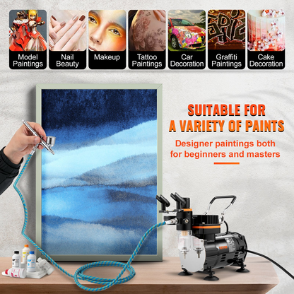 VEVOR Airbrush Kit, Professional Airbrush Set with Compressor, Airbrushing System Kit with Multi-Purpose Dual-Action Gravity Feed Airbrushes, Art Nail Cookie Tatto