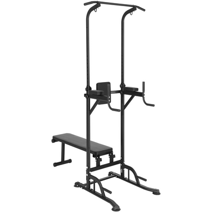 VEVOR Power Tower with Bench, 10-Level Height Adjustable Pull Up Bar Stand Dip Station & Detachable Bench, Multi-Function Home Gym Strength Training Fitness Equipment with Backrest, Elbow Pads, 440LBS