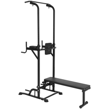 VEVOR Power Tower with Bench, 10-Level Height Adjustable Pull Up Bar Stand Dip Station & Detachable Bench, Multi-Function Home Gym Strength Training Fitness Equipment with Backrest, Elbow Pads, 440LBS