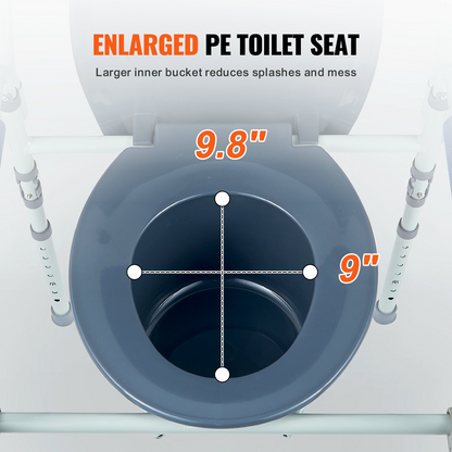 VEVOR Commode Chair, Bedside Commode with Wider Toilet Seat, 7-Level Adjustable Height, 5.8L Removable Bucket, Easy to Assemble, 350 LBS Capacity, Raised Toilet Seat for Adults Seniors