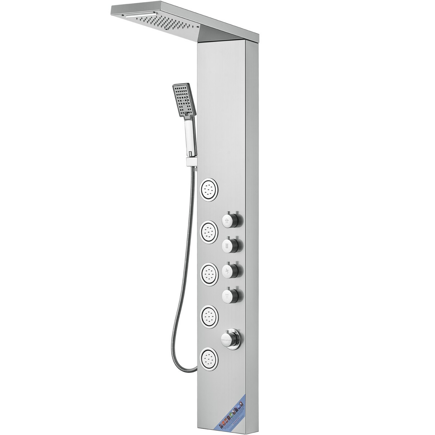 VEVOR Shower Panel System, 4 Shower Modes Shower Panel Tower, Rainfall, Waterfall, 5 Full Body Massage Jets and 3-Setting Handheld Shower Head with 59" Hose, Stainless Steel Wall-Mounted Shower Set