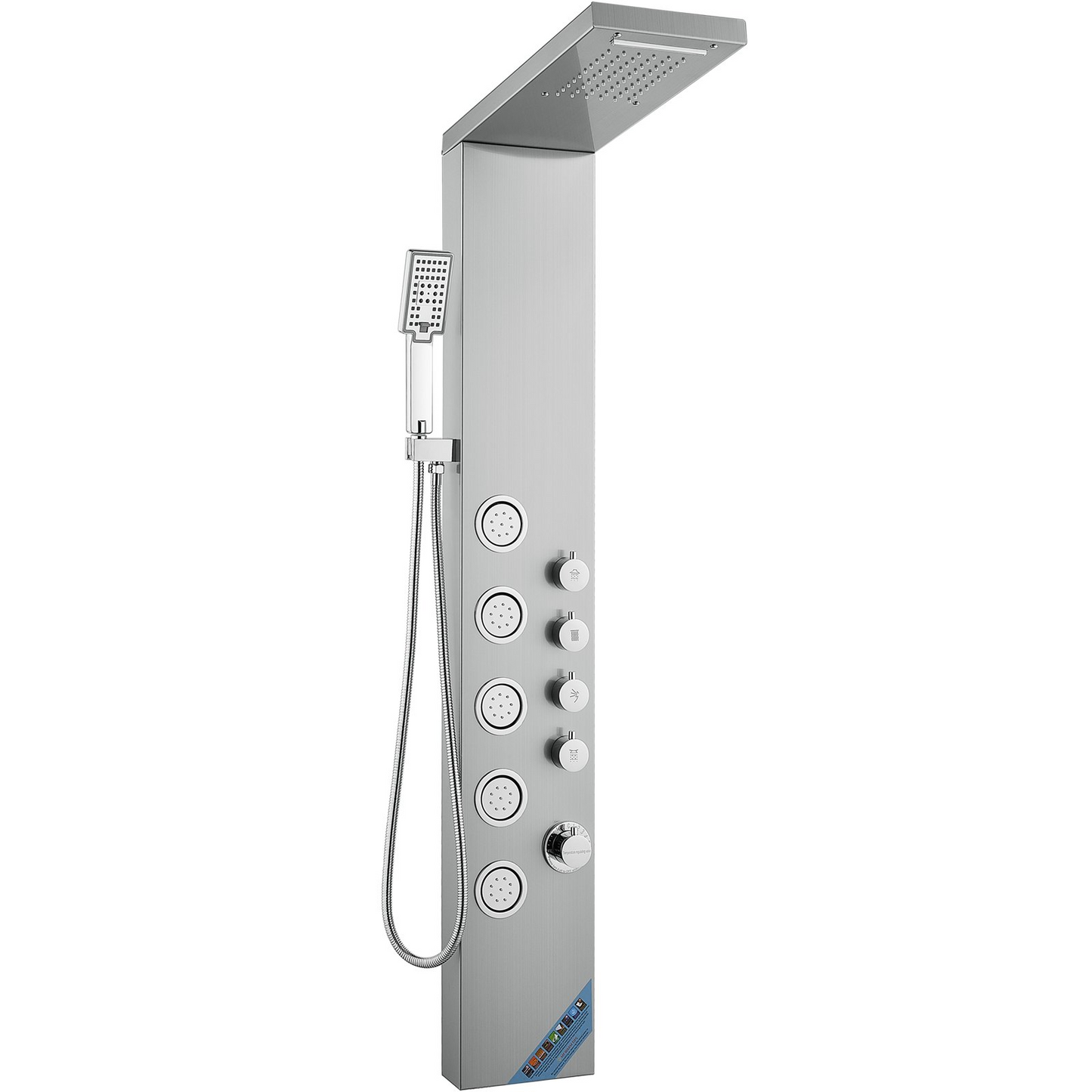 VEVOR Shower Panel System, 4 Shower Modes Shower Panel Tower, Rainfall, Waterfall, 5 Full Body Massage Jets and 3-Setting Handheld Shower Head with 59" Hose, Stainless Steel Wall-Mounted Shower Set