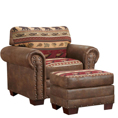 Sierra Lodge Arm Chair with Matching Ottoman - Rustic Comfort for Your Home