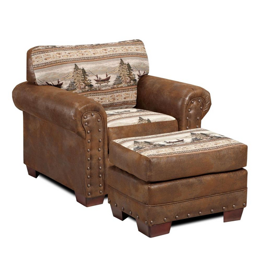 Alpine Lodge Arm Chair with Matching Ottoman - Rustic Style and Lasting Comfort