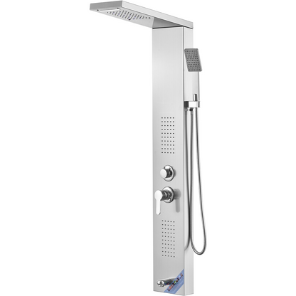 VEVOR Shower Panel System, 5 Shower Modes, LED Shower Panel Tower, Rainfall, Waterfall, 2 Body Massage Jets, Tub Spout, Handheld Shower Head with 59" Hose, Stainless Steel Wall-Mounted Shower Set