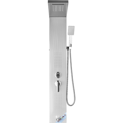 VEVOR Shower Panel System, 5 Shower Modes, LED Shower Panel Tower, Rainfall, Waterfall, 2 Body Massage Jets, Tub Spout, Handheld Shower Head with 59" Hose, Stainless Steel Wall-Mounted Shower Set