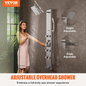 VEVOR Shower Panel System, 5 Shower Modes, Digital Display Shower Panel Tower, Rainfall, 8 Massage Jets, Tub Spout, 3-Setting Handheld Shower Head 59" Hose, Stainless Steel Wall-Mounted Shower Set