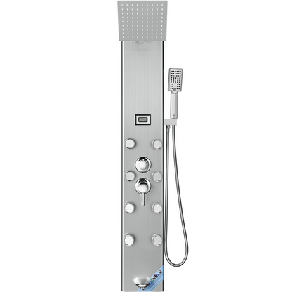 VEVOR Shower Panel System, 5 Shower Modes, Digital Display Shower Panel Tower, Rainfall, 8 Massage Jets, Tub Spout, 3-Setting Handheld Shower Head 59" Hose, Stainless Steel Wall-Mounted Shower Set