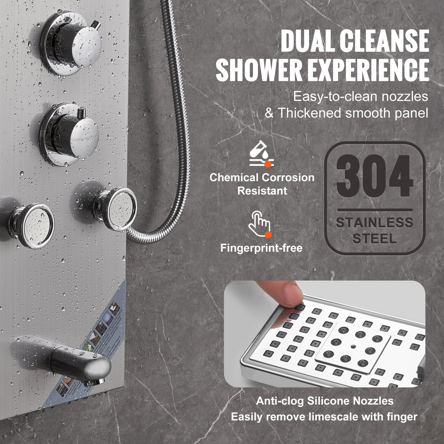 VEVOR Shower Panel System, 6 Shower Modes, LED & Screen Hydroelectricity Shower Panel Tower, Rainfall, Waterfall, 5 Massage Jets, Tub Spout, Handheld Shower, Stainless Steel Wall-Mounted Shower Set