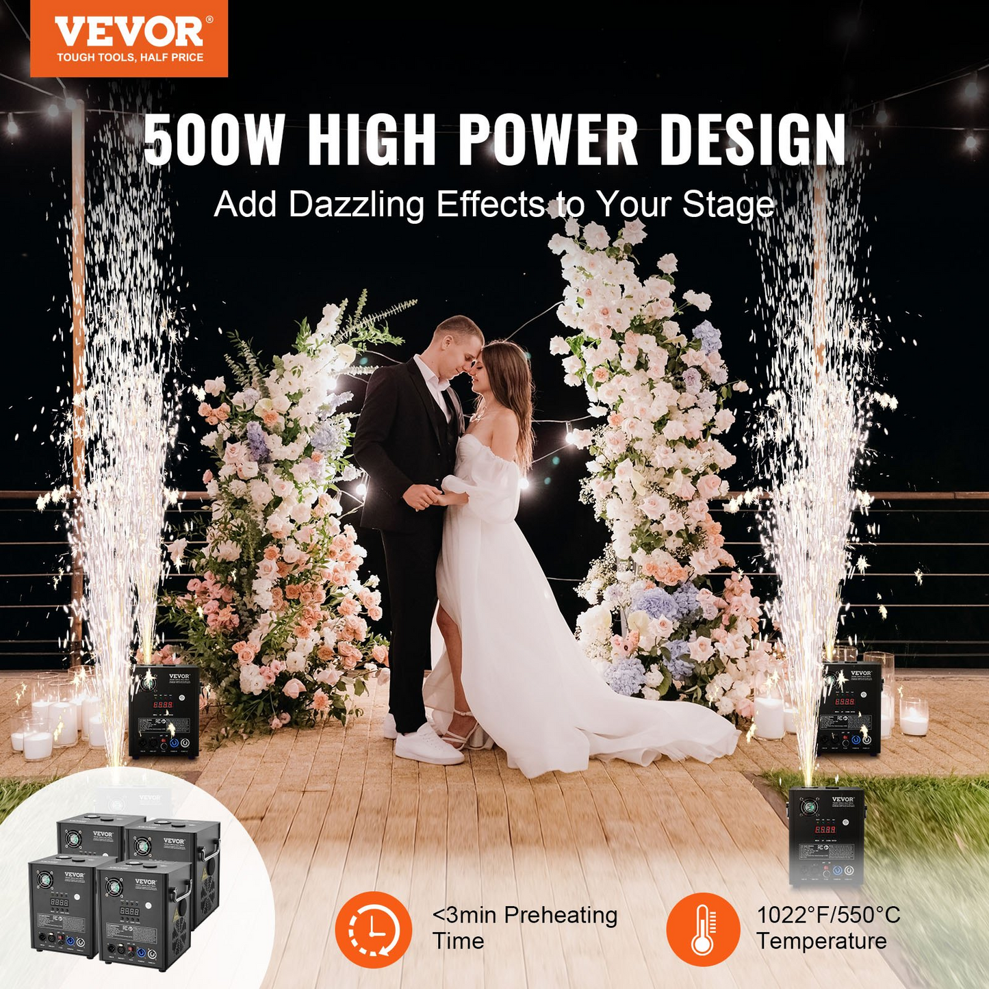 VEVOR Cold Spark Firework Machine x4 500W 6.6-13ft Stage DJ Wedding Event Party