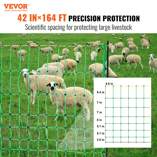 VEVOR 42"x164' Electric Fence Netting with Double-Spiked Stakes for Livestock