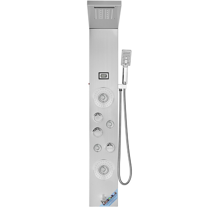 VEVOR Shower Panel System, 6 Shower Modes, LED & Display Shower Panel Tower, Rainfall, Waterfall, 4 Body Massage Jets, Tub Spout, Handheld Shower Head 59" Hose, Stainless Steel Wall-Mounted Shower Set