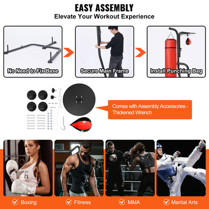 VEVOR 2 in 1 Punching Bag Stand, Steel Heavy Duty Workout Equipment, Adjustable Height Boxing Punching Bag and Speed Bag Stand, Freestanding Sandbag Rack, Holds Up to 400 lbs, for Home Gym Fitness