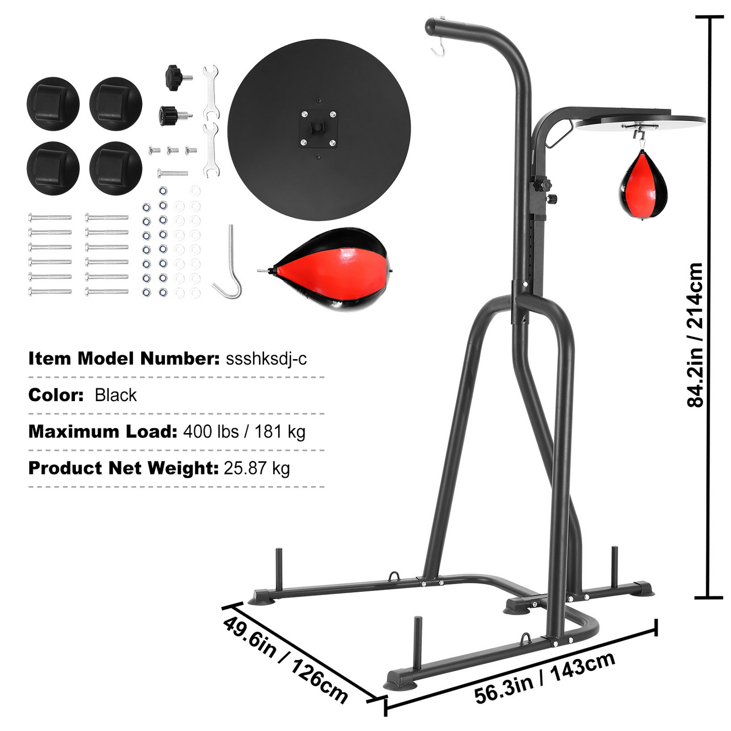 VEVOR 2 in 1 Punching Bag Stand, Steel Heavy Duty Workout Equipment, Adjustable Height Boxing Punching Bag and Speed Bag Stand, Freestanding Sandbag Rack, Holds Up to 400 lbs, for Home Gym Fitness