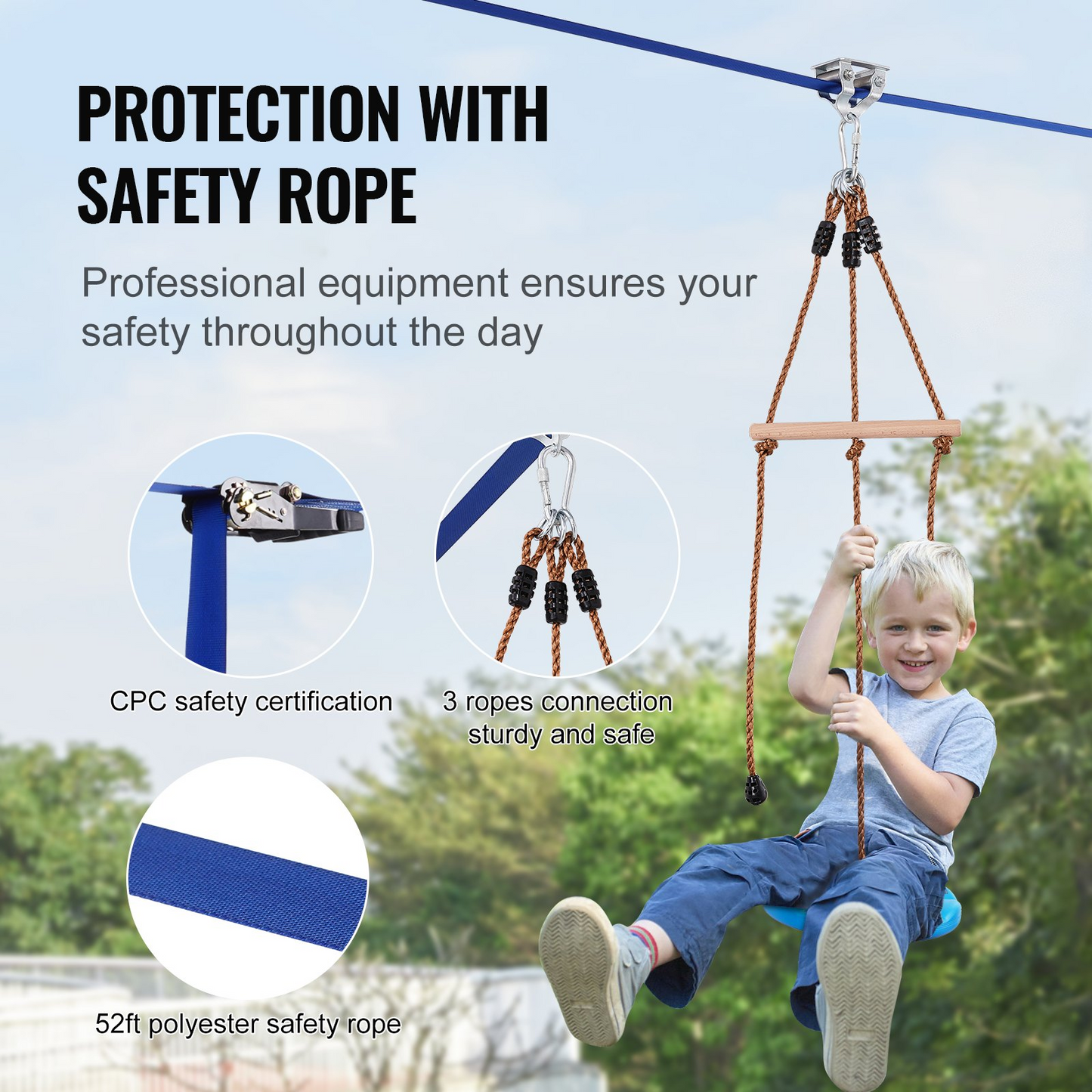 VEVOR 52ft Zip Line Kit: 500lb Load, Ideal for All Ages