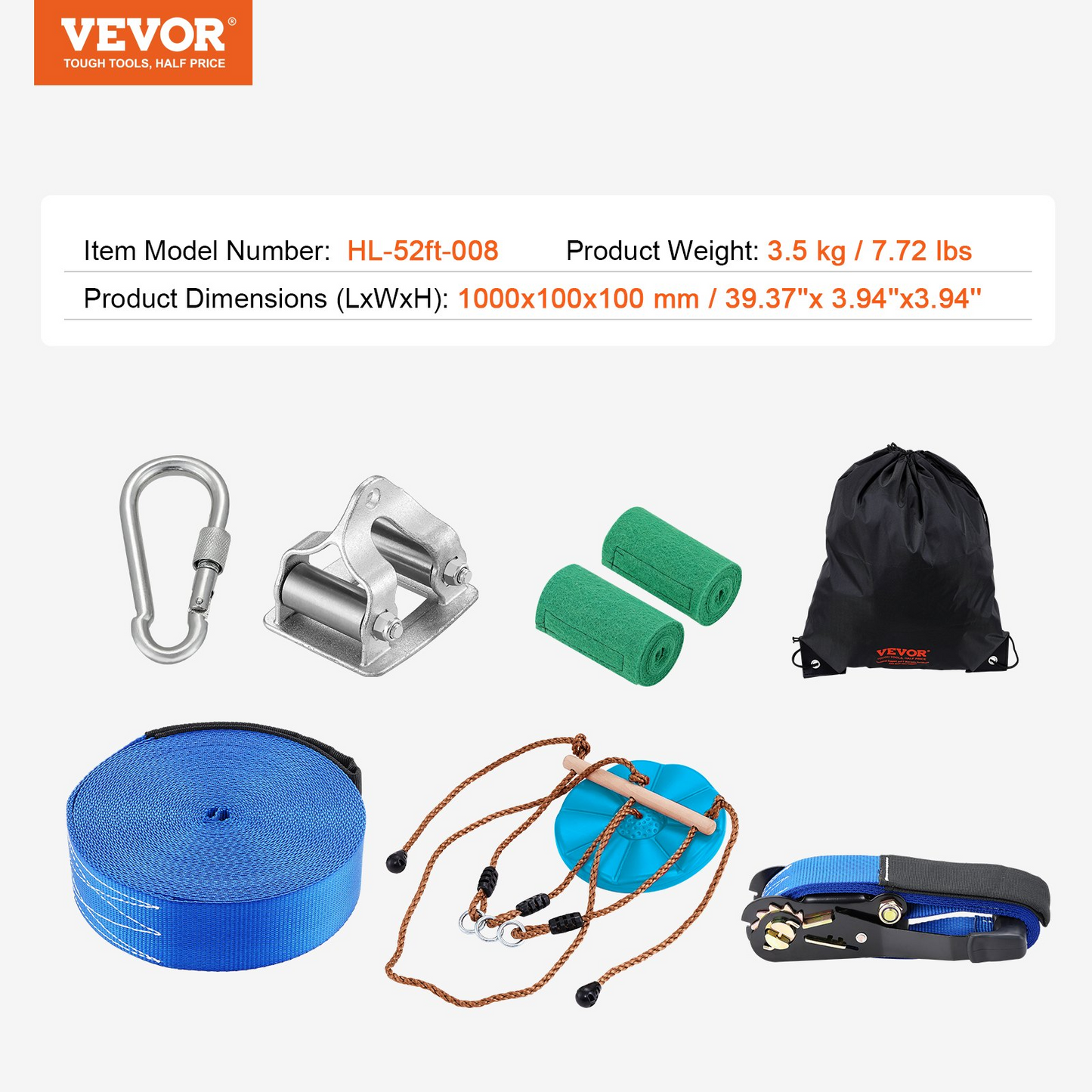 VEVOR 52ft Zip Line Kit: 500lb Load, Ideal for All Ages