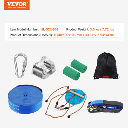 VEVOR 52ft Zip Line Kit: 500lb Load, Ideal for All Ages