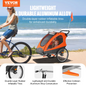 VEVOR Bike Trailer for Toddlers, Kids, Double Seat, 100 lbs Load, 2-In-1 Canopy Carrier Converts to Stroller, Tow Behind Foldable Child Bicycle Trailer with Universal Bicycle Coupler, Orange and Gray