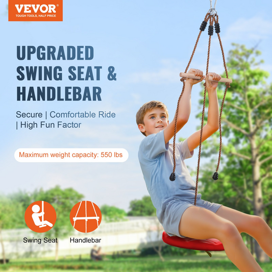 VEVOR Zipline Kit for Kids and Adult, 65 ft Zip Line Kits Up to 500 lb, Backyard Outdoor Quick Setup Zipline, Playground Entertainment with Zipline, Nylon Safety Harness, Seat, and Handlebar