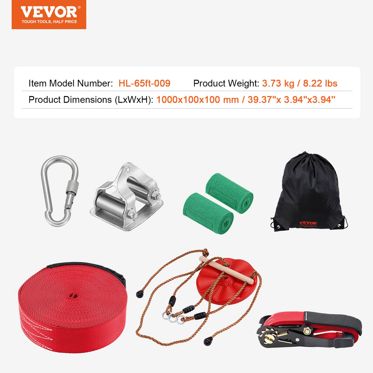 VEVOR 65ft Zipline Kit: Quick Setup, 500 lb Capacity