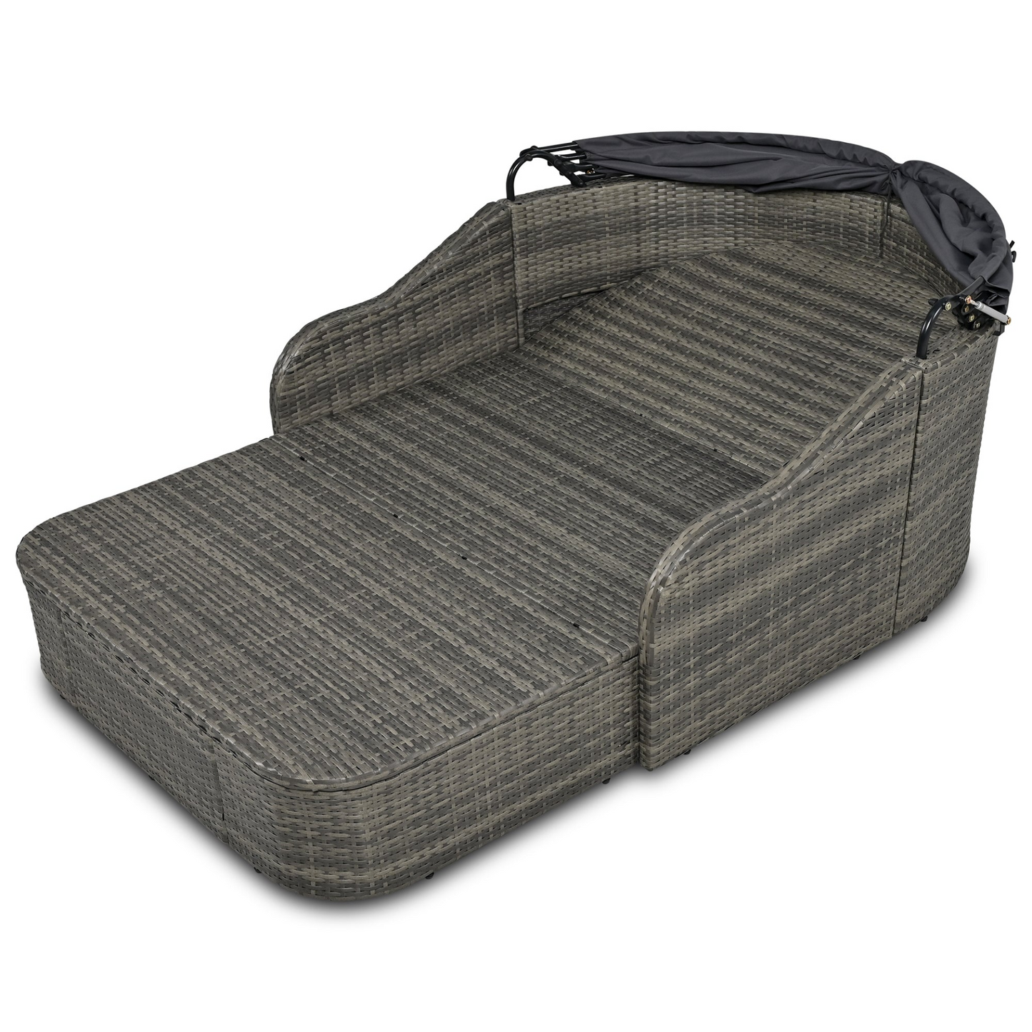 79.9" Outdoor Sunbed with Adjustable Canopy, Double Lounge, PE Rattan Daybed, Gray Wicker and Cushion