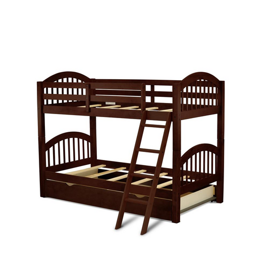 Verona Twin Bunk Bed in Java Finish with Convertible Trundle & Drawer