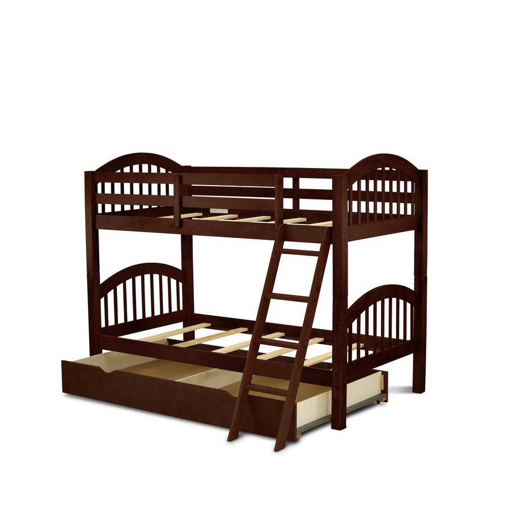 Verona Twin Bunk Bed in Java Finish with Convertible Trundle & Drawer