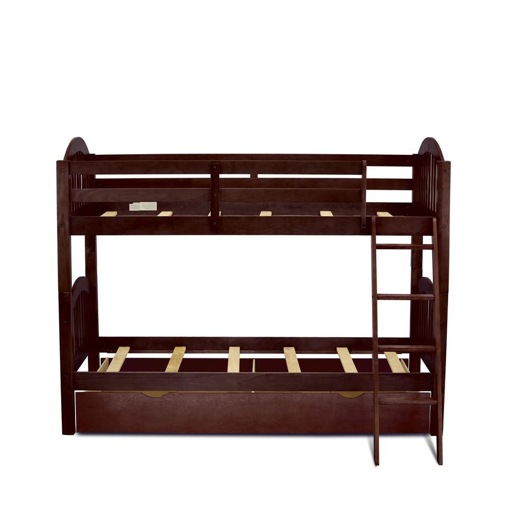 Verona Twin Bunk Bed in Java Finish with Convertible Trundle & Drawer