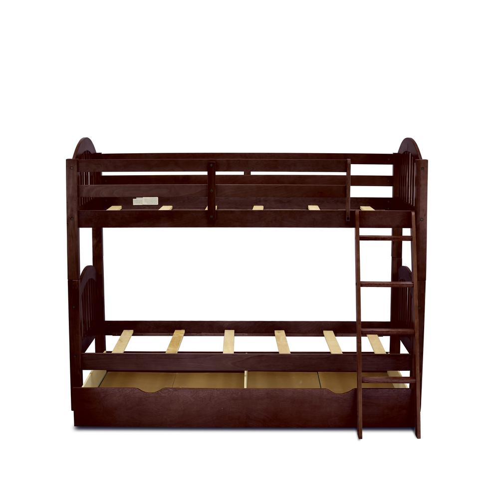 Verona Twin Bunk Bed in Java Finish with Convertible Trundle & Drawer