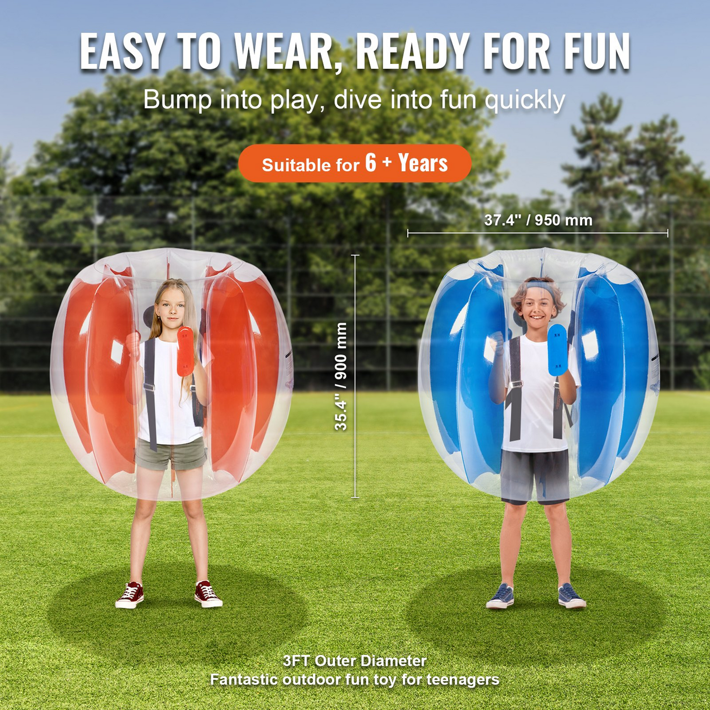 VEVOR Inflatable Bumper Balls 2-Pack, 3FT/0.9M Body Sumo Zorb Balls for Kids & Teens, Durable PVC Human Hamster Bubble Balls for Outdoor Team Gaming Play, Bumper Bopper Toys for Playground, Yard, Par