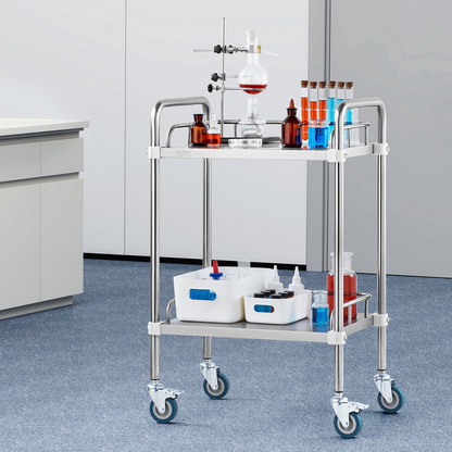 VEVOR Lab Rolling Cart, 2-Shelf Stainless Steel Rolling Cart, Lab Serving Cart with Swivel Casters, Dental Utility Cart for Clinic, Lab,  Hospital, Salon, 15.16"x21.57"x34.06"