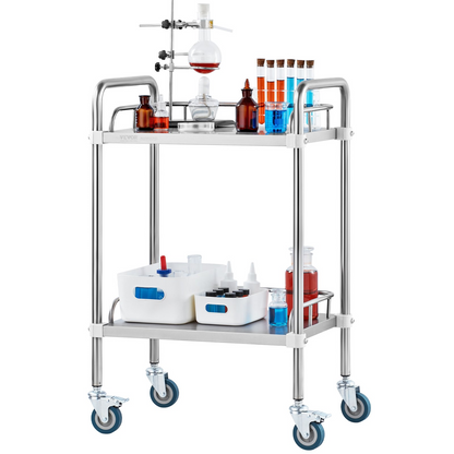 VEVOR Lab Rolling Cart, 2-Shelf Stainless Steel Rolling Cart, Lab Serving Cart with Swivel Casters, Dental Utility Cart for Clinic, Lab,  Hospital, Salon, 15.16"x21.57"x34.06"