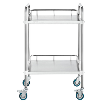 VEVOR Lab Rolling Cart, 2-Shelf Stainless Steel Rolling Cart, Lab Serving Cart with Swivel Casters, Dental Utility Cart for Clinic, Lab,  Hospital, Salon, 15.16"x21.57"x34.06"