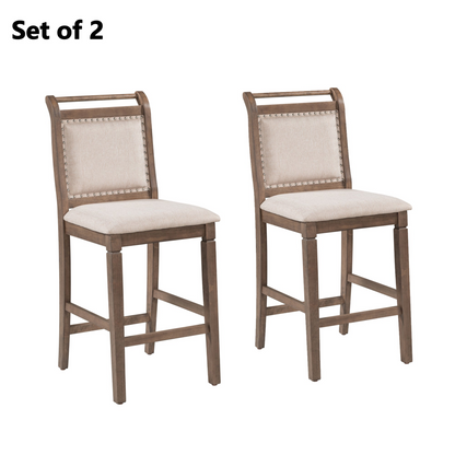 3-Piece Wood Counter Height Drop Leaf  Dining Table Set with 2 Upholstered Dining Chairs for Small Place, Brown