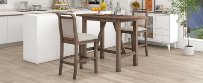 3-Piece Wood Counter Height Drop Leaf  Dining Table Set with 2 Upholstered Dining Chairs for Small Place, Brown