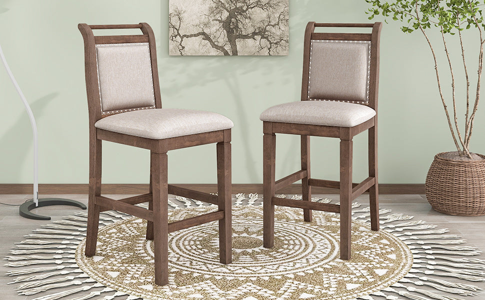 3-Piece Wood Counter Height Drop Leaf  Dining Table Set with 2 Upholstered Dining Chairs for Small Place, Brown