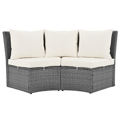 Patio 5-Piece Round Rattan Sectional Sofa Set All-Weather PE Wicker Sunbed Daybed with Round Liftable Table and Washable Cushions, Beige