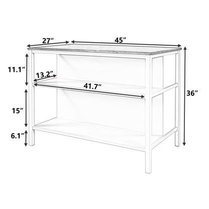 Solid Wood Rustic 45" Stationary Kitchen Island with 2 Open Shelves, Walnut+Cream White