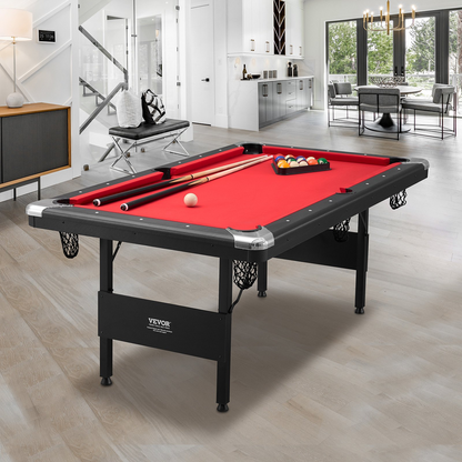 VEVOR Billiards Table, 6.3 ft Pool Table, Portable Foldable Space-Saving Table, Billiard Table Set Includes Balls, Cues, Chalks and Brush, Black with Red Cloth, Perfect for Family Game Room Kid Adult